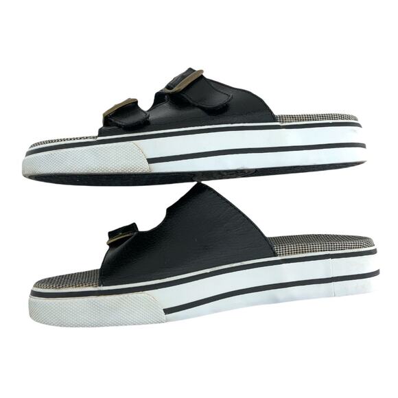 VINTAGE Y2K Hanes Sport Women's US 8 Black Double Strap Platform Slides - Picture 3 of 8
